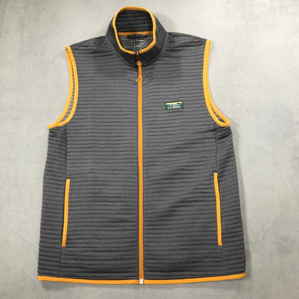 LL Bean Airlight Vest Mens S Gray Ribbed Full Zip 513274 Orange Trim Outdoors *